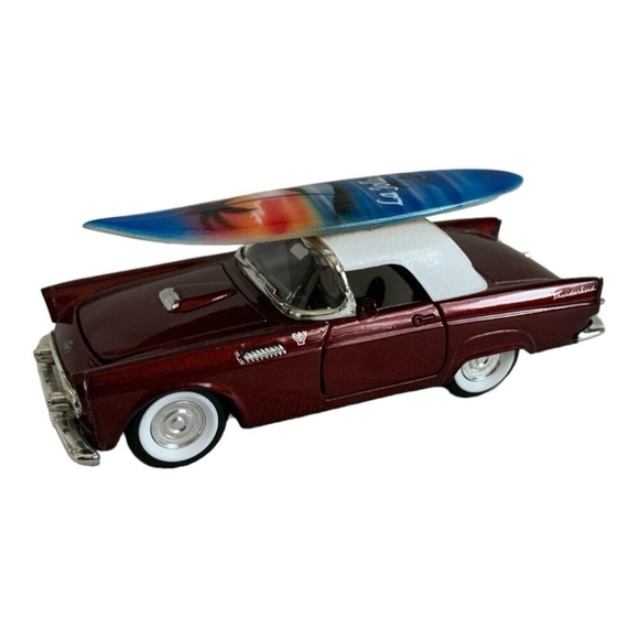 1955 Ford Thunderbird Burgundy Red Die-Cast Model with La Jolla Surfboard Rare - Picture 3 of 5